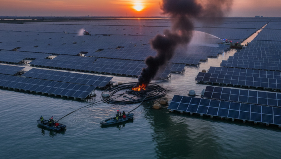 Tayvandaki Dev Yüzer Güneş Santralinde Korkutan Kablo Yangını